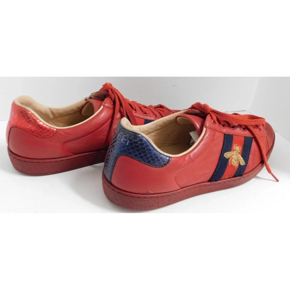 Gucci Ace Embroidered Red‎ Bee Web Mens Red Sneakers Size 10